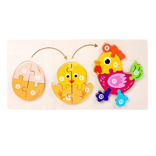 3D Wooden Animal Growth Puzzle - Hen